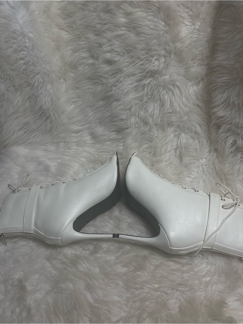 Anne Michelle White Lace-Up Peep-Toe Ankle Boots Buckle accent back zipper SZ11 - Picture 7 of 10
